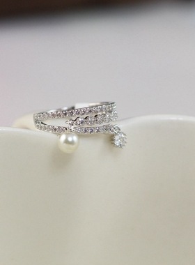 镀金微镶锆石钻珍珠韩版戒指