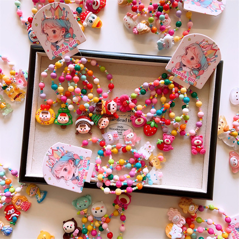 亲子款手链儿童可爱树脂涂鸦女孩手链女童幼儿园彩珠装饰品5条装,淘宝优惠券,粉丝福利购,淘宝优惠卷