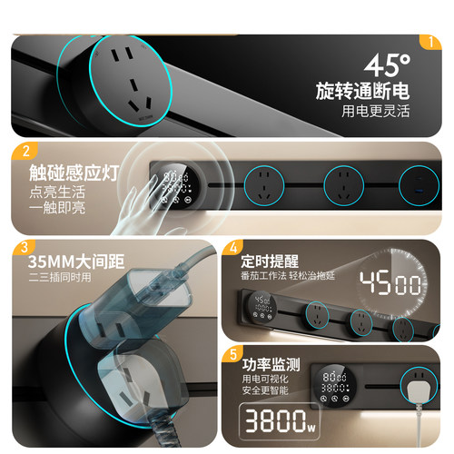 国际电工可移动轨道插座显示屏家用厨房餐边柜带灯数显滑动插排 - 图1