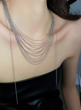 叠戴流苏锁骨链多层项链女款轻奢