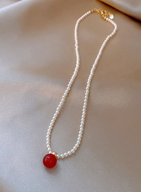 红色防珍珠毛衣项链配饰