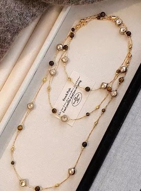 美拉德虎眼石珍珠项链女