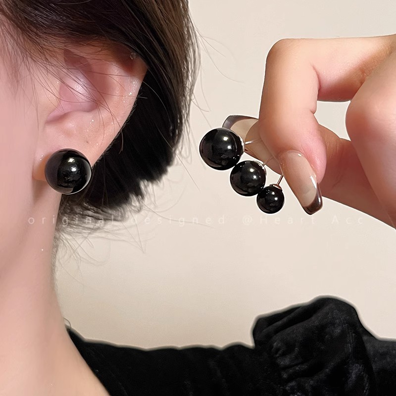 S925银黑珍珠耳钉简约个性养耳洞耳环时尚百搭睡觉免摘耳饰高级感 - 图2