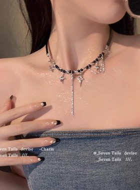 黑色四芒星串珠项链女高级