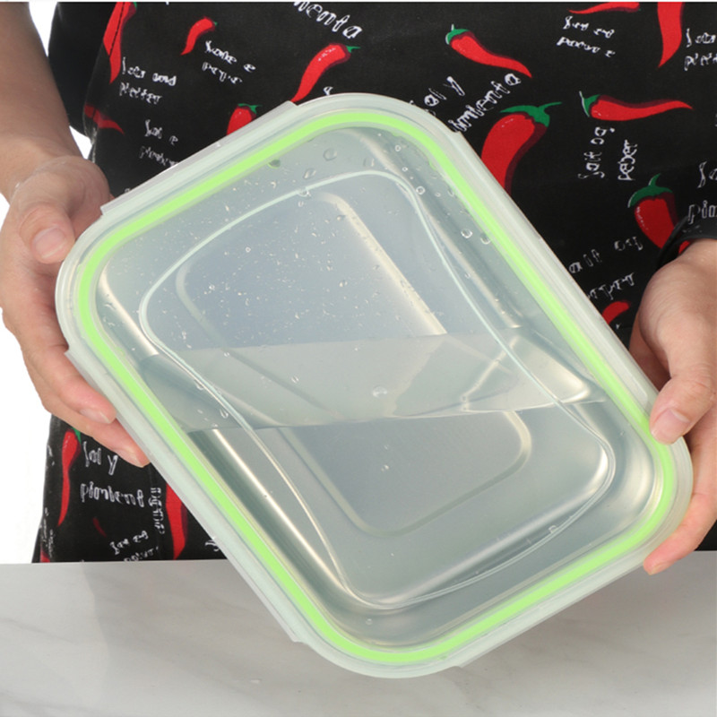 304不锈钢保鲜盒带盖密封饭盒冰箱冷藏长方形食品盒子盛菜盆餐盒 - 图1