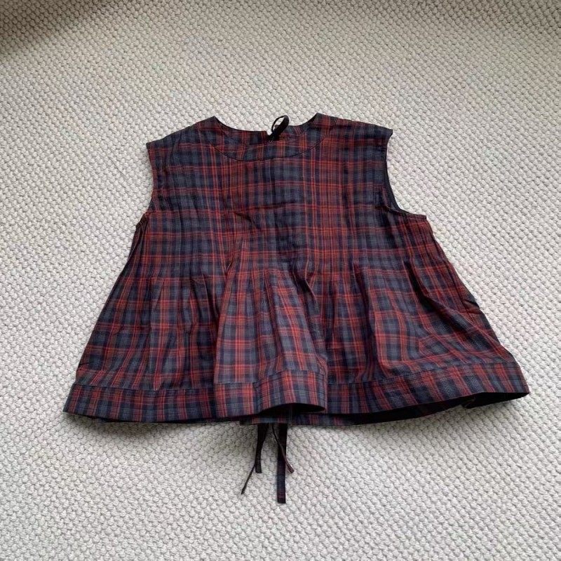 怒推！外贸单品质，格子手工风情褶背心女夏季设计感百褶无袖上衣,淘宝优惠券,粉丝福利购,淘宝优惠卷