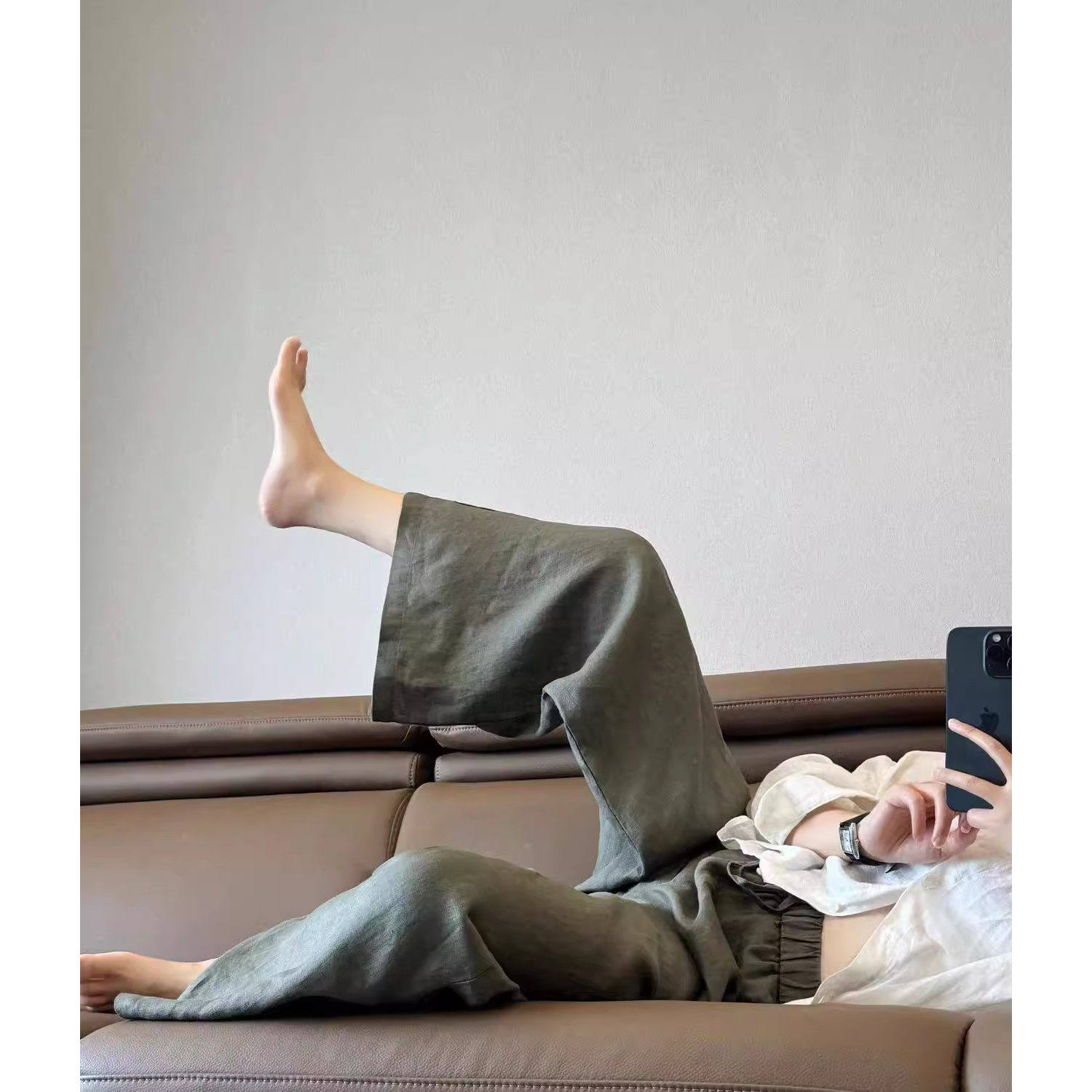 CHAO级推荐！夏季新品透气舒适宽松显瘦直筒裤韩系亚麻阔腿裤女