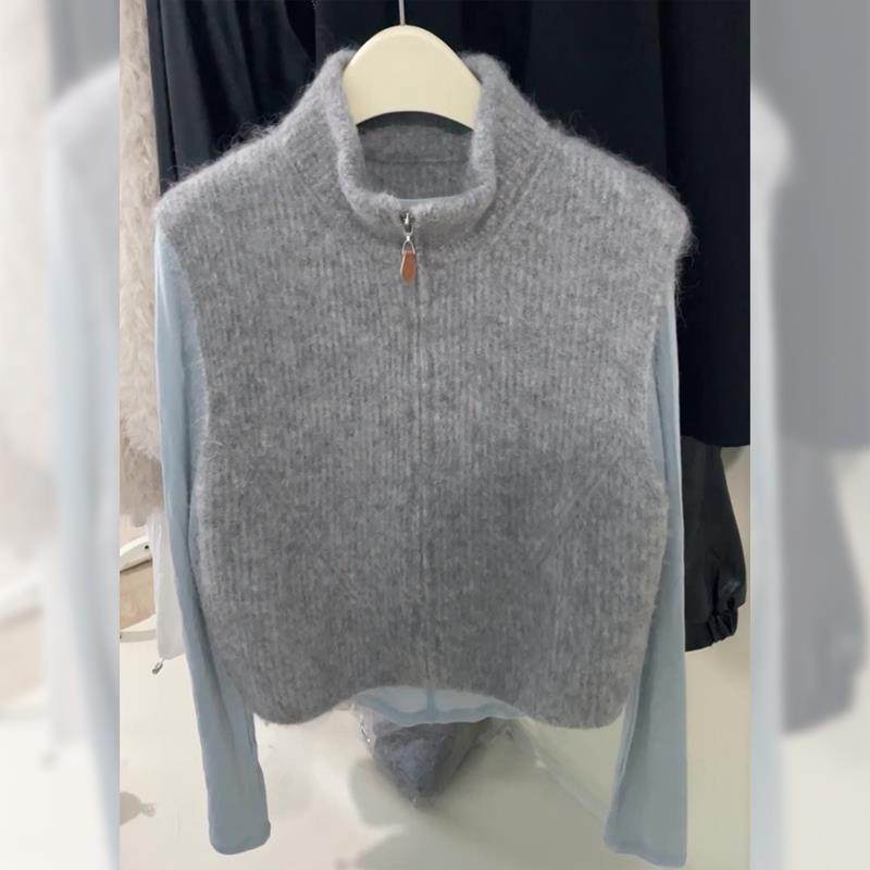 怒推！舒适简约高领双拉链针织马甲女冬季气质百搭显瘦打底衫背心,淘宝优惠券,粉丝福利购,淘宝优惠卷