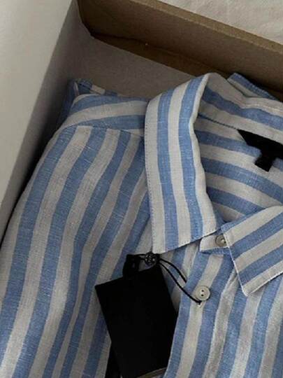 Women's blue striped high-studded linen shirt