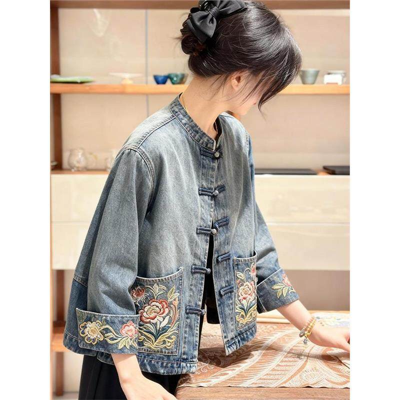 2025秋季新款气质高端新中式女装国风刺绣牛仔外套高端年轻款上衣,淘宝优惠券,粉丝福利购,淘宝优惠卷