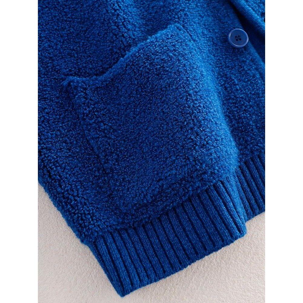 韩系克莱因蓝巨显白圈圈纱毛衣外套女高级感宽松软糯羊毛针织开衫 - 图2