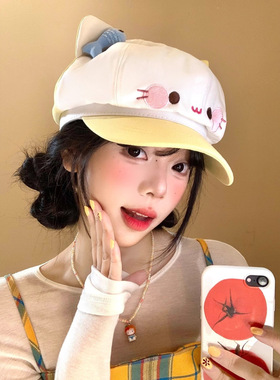 甜美卡通猫贝雷帽女显脸小百搭