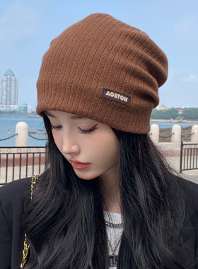 春秋百搭显脸针织堆堆帽女