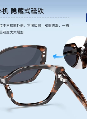 派丽蒙磁吸眼镜猫眼女板材方圆脸近视眼镜二合一玳瑁太阳镜96057