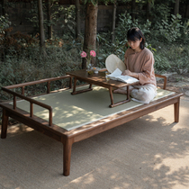 Nine-room meditation bed-room sofa room sofa New Chinese black walnut old elm wood full solid wood Bed Balcony Home