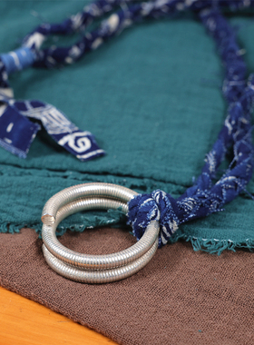 蓝染INDIGO蜡染土布编绳圆形项链