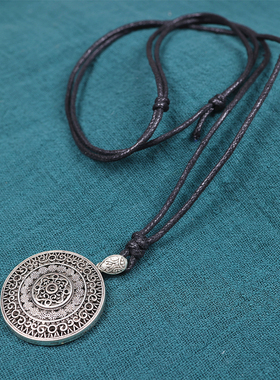 民族风饰品苗银圆形太阳鼓毛衣链