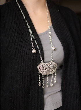 福禄寿喜仿古古风长命锁流苏项链