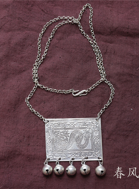 手工仿老银项圈雕花龙牌毛衣链