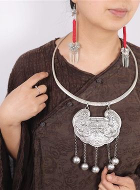 镀银铜镀银女复古长命锁大项圈