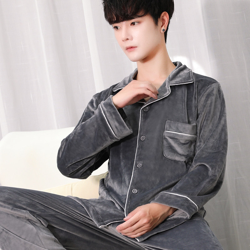 秋冬款男士春秋长袖海岛绒薄绒睡衣 淑女猫睡衣/家居服套装