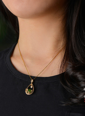 925银镶嵌碧玉项链吊坠