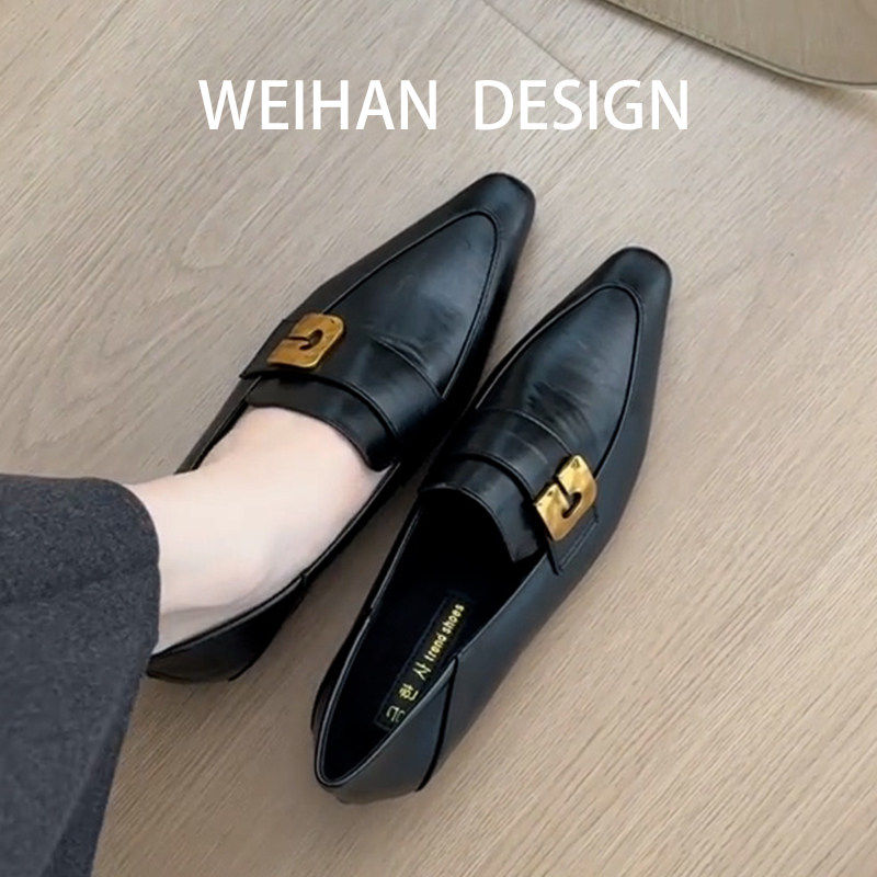 羊皮版~黑色加绒一脚蹬小皮鞋女春法式坡跟通勤小众方头浅口单鞋,淘宝优惠券,粉丝福利购,淘宝优惠卷