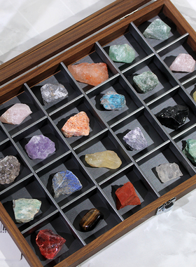 天然水晶碎石矿石标本盒子矿物晶体原石摆件展示盒教学观赏石收纳