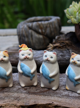 新品陶瓷呆萌可爱风喵星人动物盲盒玩潮手办周边公仔礼物摆件装饰