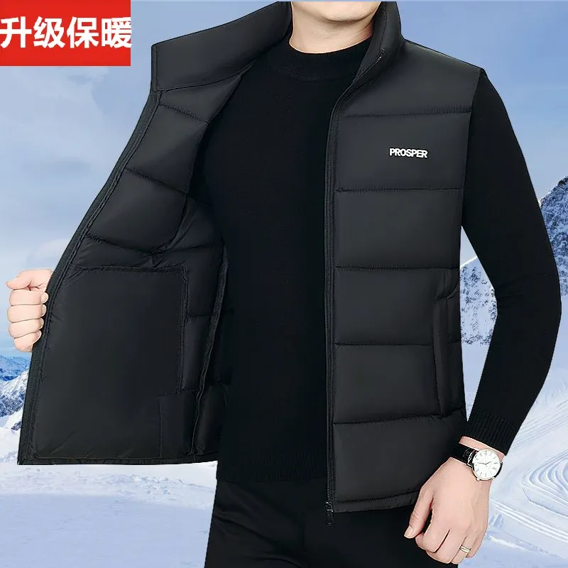 冬季羽绒棉马甲男士加厚保暖宽松背心外穿棉马夹外套坎肩拉链马甲 - 图1