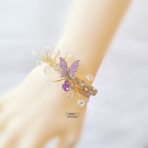 Golden Purple Water Drill Sparkling Bridal Bridesmaid Wedding Meritocracy With Little Fresh Korean Accompanied Gift Wrist Floral Bracelet