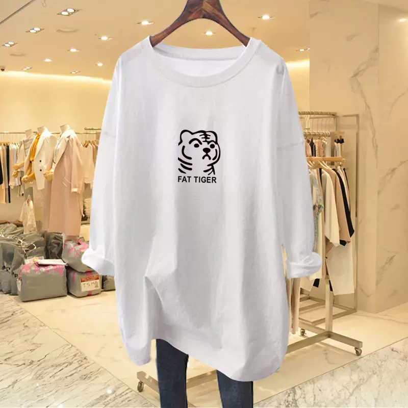 孕妇秋装上衣纯棉中长款宽松2025秋冬款T恤长袖时尚款白色打底衫 - 图2