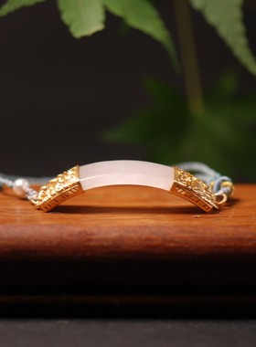 天然新疆和田玉青海料白玉S925银镶嵌手牌手链 手工编织 支持复检