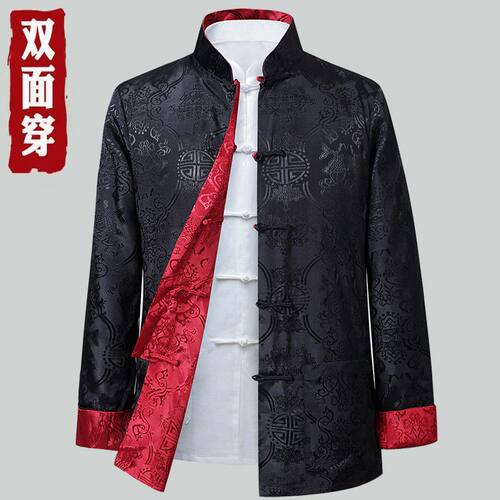 春秋唐装外套男夹克爸爸装中国风中老年双面穿爷爷复古装宴会礼服 - 图2