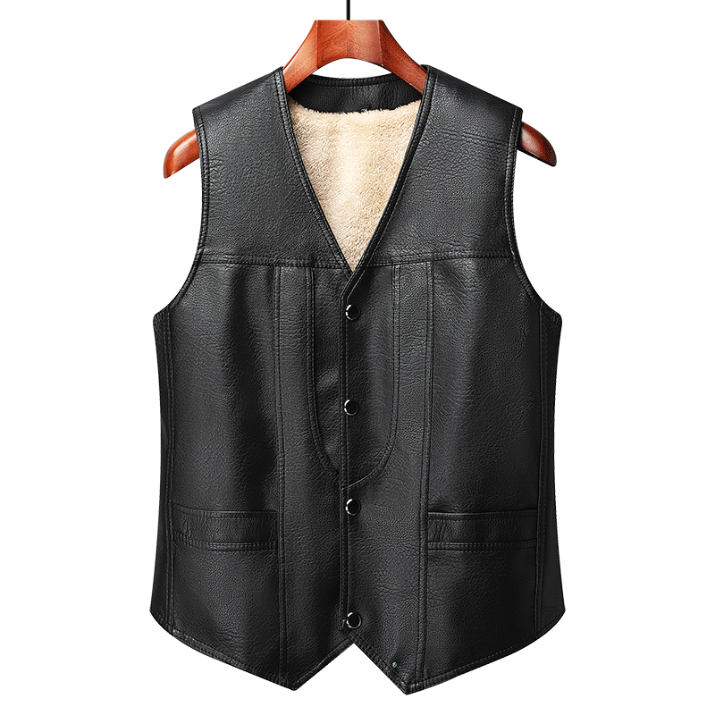 秋冬季新款皮马甲男中老年男士加绒加厚背心爸爸大码保暖坎肩外套 - 图3