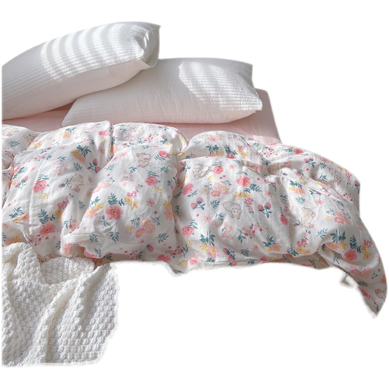 裸睡母婴级粉粉小兔纯棉单人被罩双人被单双层纱2米全棉被套定制 - 图1