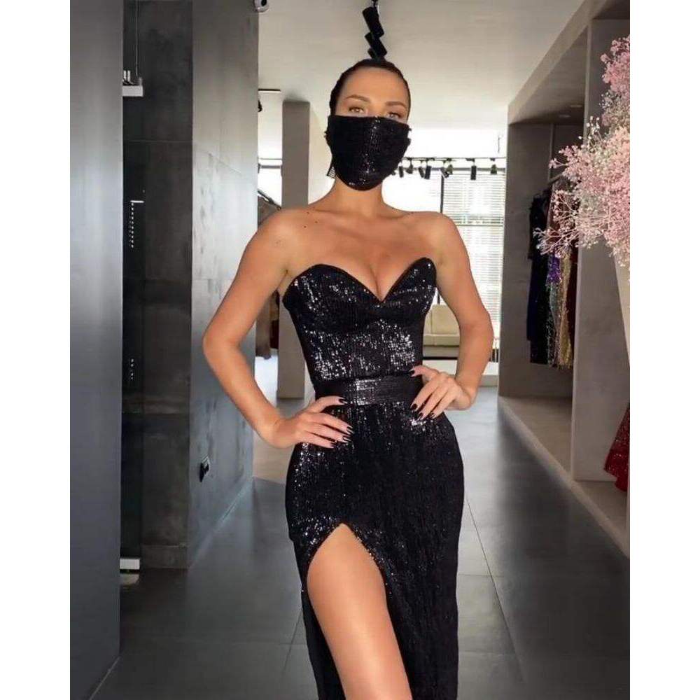 2021外贸女装独立站ebay性感亮片抹胸宴会包臀晚礼服婚纱长裙 - 图0