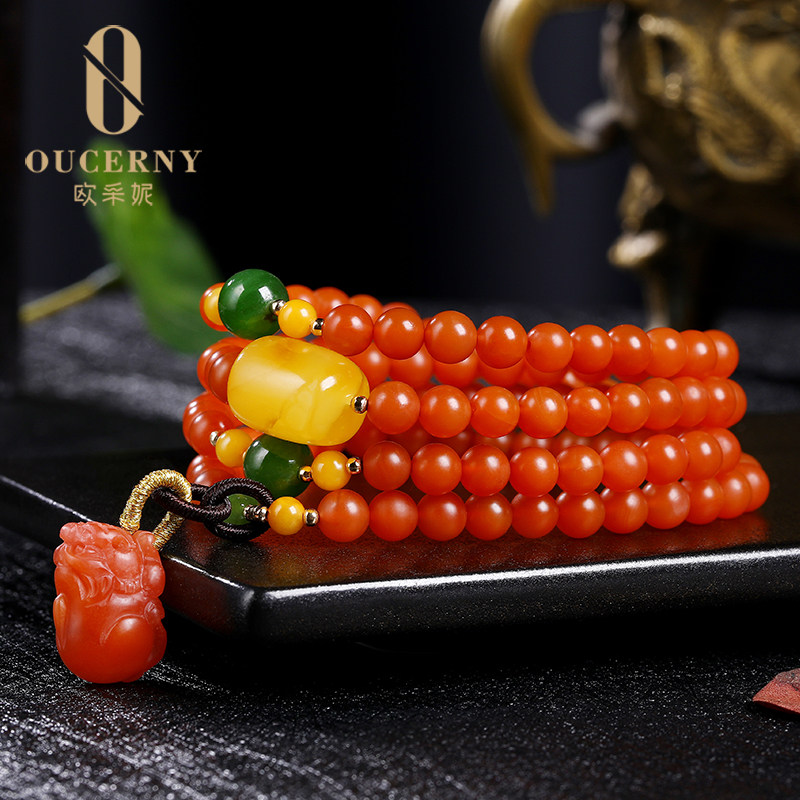 欧采妮天然保山南红蜜蜡手串手链 oucerny欧采妮手饰
