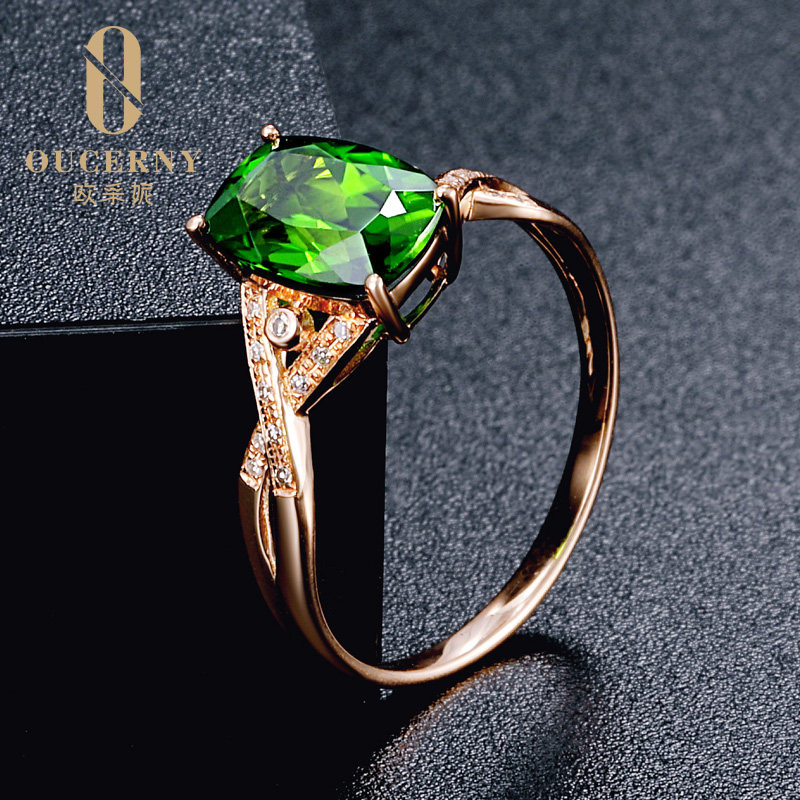 欧采妮18k金透辉石女镶嵌彩宝指环 oucerny欧采妮手饰