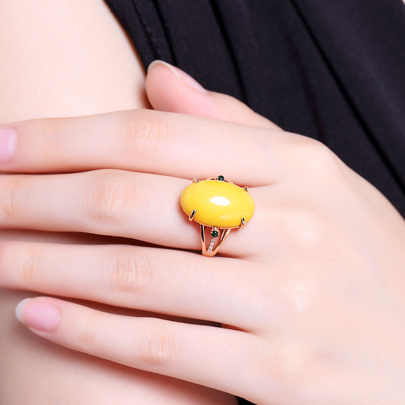 欧采妮18k玫瑰金天然满蜜蜜蜡戒指 oucerny欧采妮手饰