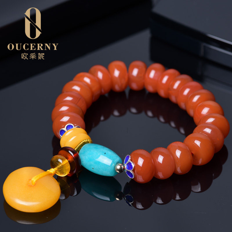欧采妮天然南红手串南红玛瑙平安扣 oucerny欧采妮手饰