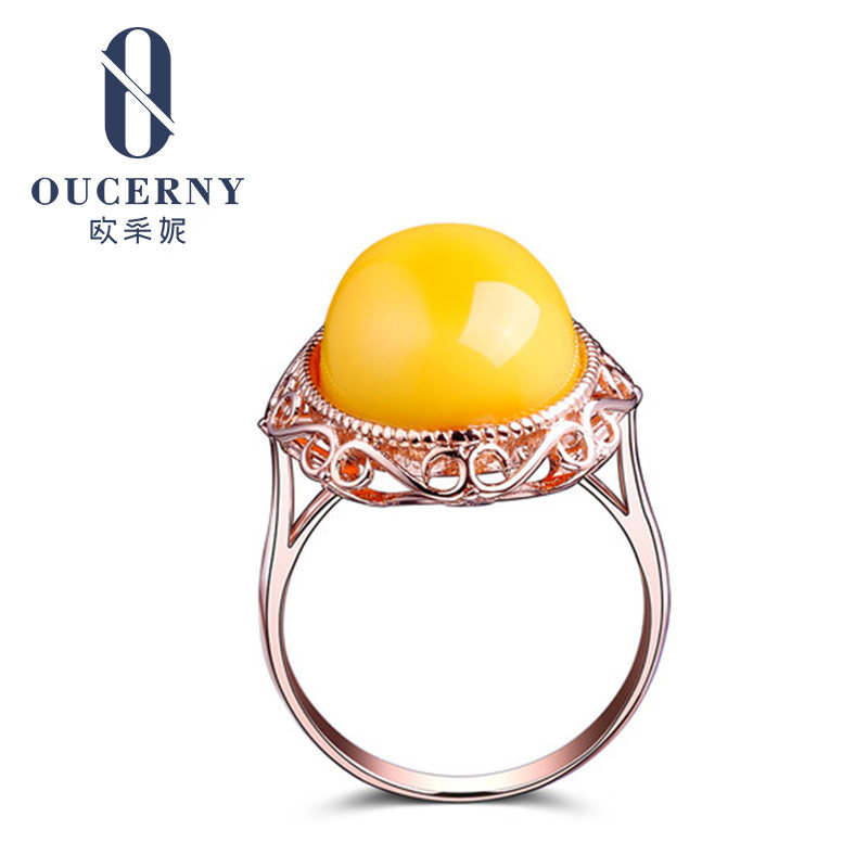欧采妮天然波罗的海18k玫瑰金戒指 oucerny欧采妮手饰
