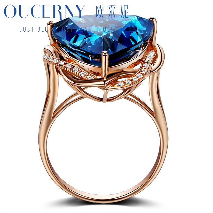 欧采妮13克拉伦敦蓝托帕石彩色女戒 oucerny欧采妮手饰