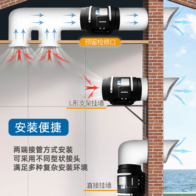 正野远景天花排气扇斜流管道风机管道抽风机大吸力强力增压换气扇-图2