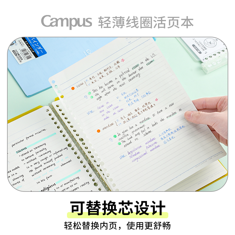 官方旗舰店日本kokuyo国誉活页本轻薄campus Smartring透明线圈活页本b5可对折英语a5便捷笔记本-图2