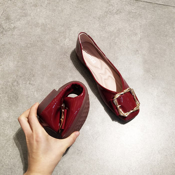 ເວັບໄຊທ໌ທາງການຂອງ Spider King 2024 Autumn Flat Square Toe Shoes Women's Shallow Mouth Flat Heel Soft Sole Granny Shoes Versatile Burgundy