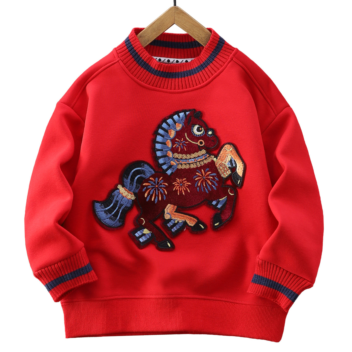 男童红色加绒卫衣秋冬2025新款马年儿童本命年拜年服亲子装上衣潮,淘宝优惠券,粉丝福利购,淘宝优惠卷