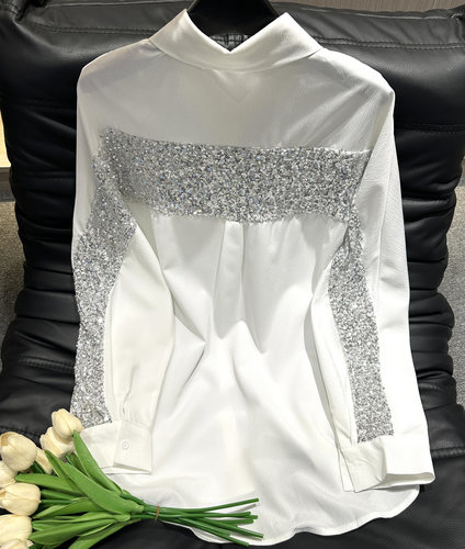 小众设计感重工白色亮片拼接衬衫女2025夏季新款休闲防晒衬衣上衣 - 图3