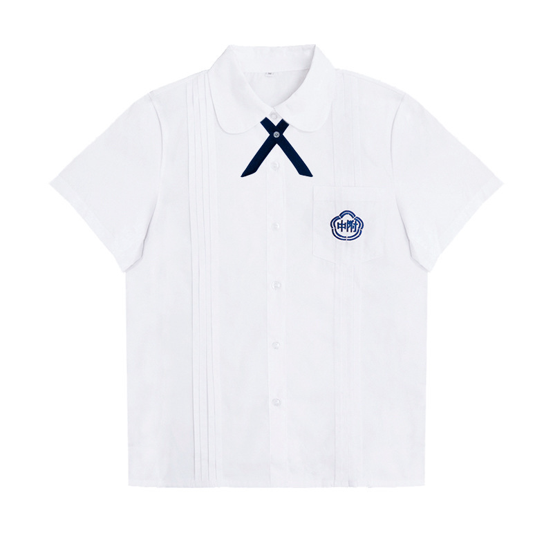 019卡卡同款附中白衬衫藏青半裙校服jk制服学生压褶学院风两件套 - 图3