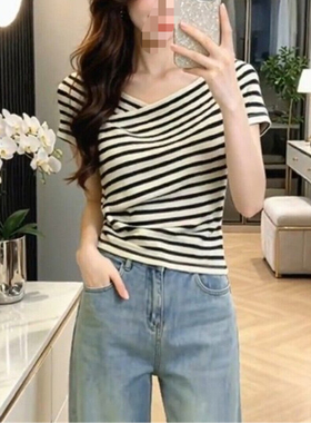 2026夏季新款显瘦条纹交叉